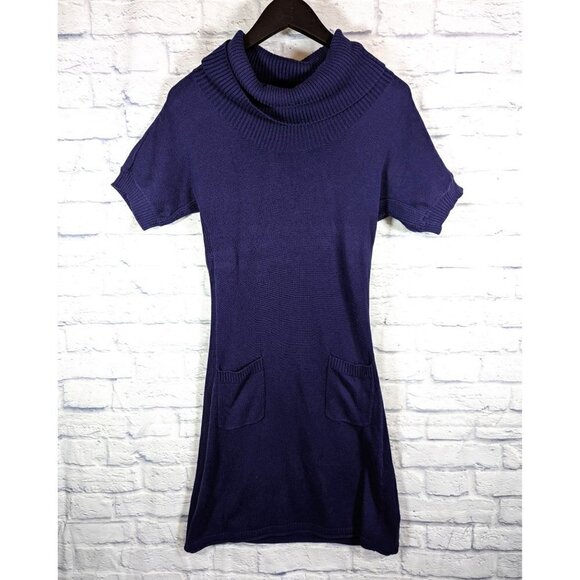 Athleta Zuni Cowl Neck Short Sleeve Sweater Dress Size XS in Navy w/ Pockets - Picture 1 of 6